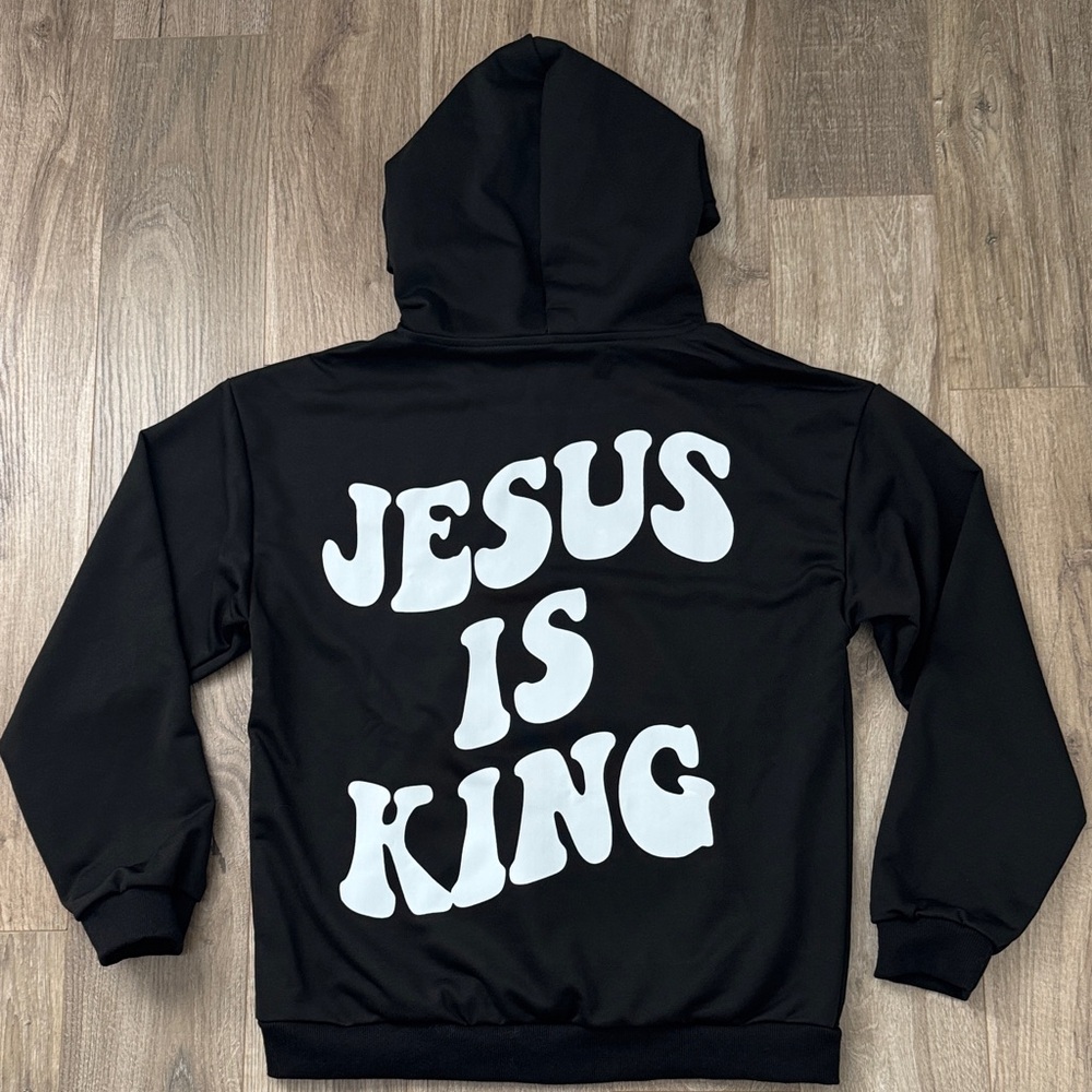 Men’s BREND NEW Black Hoodie with 'Jesus Is King' Print SIZE L